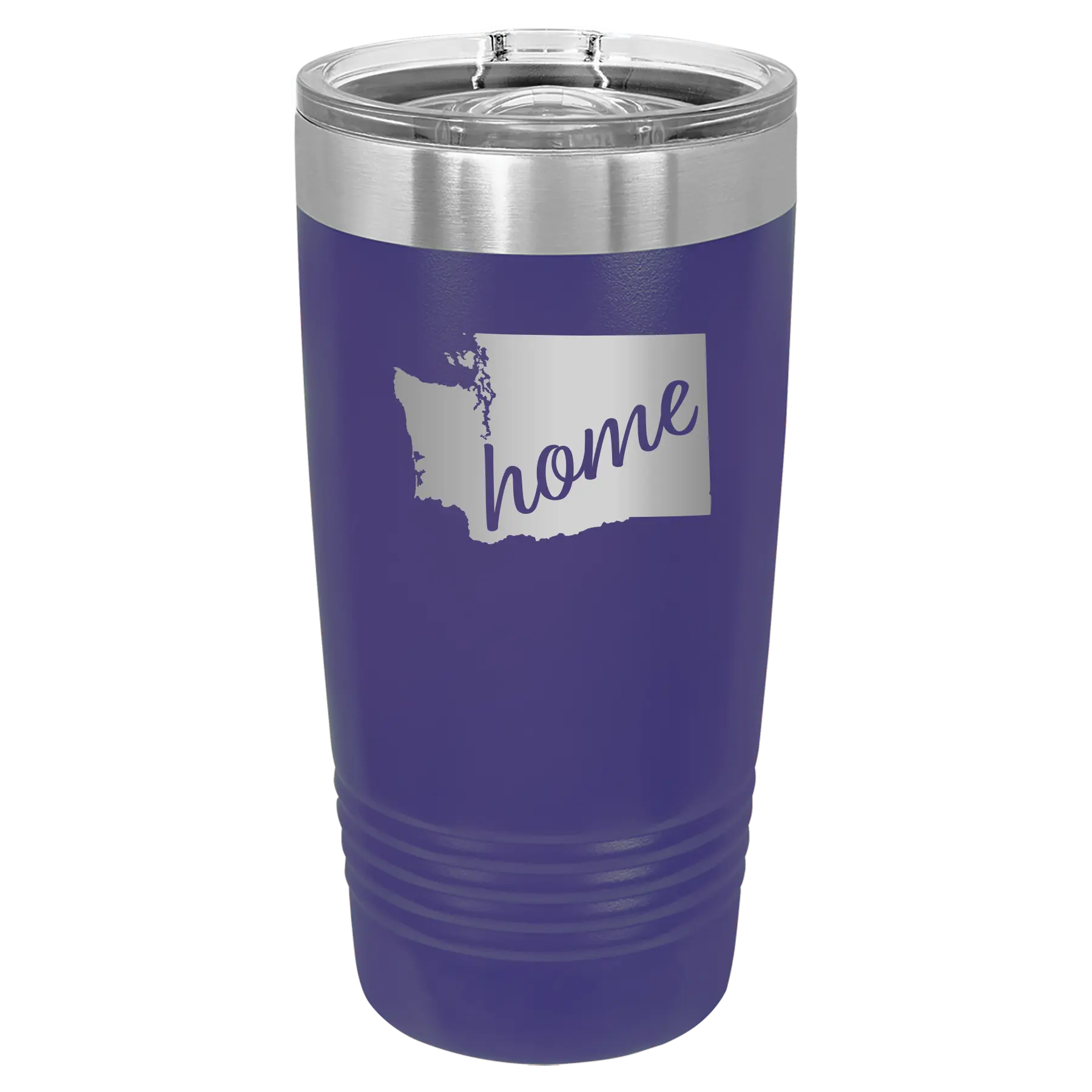 Laser etched purple 20 oz vacuum insulated tumbler with 'Washington Home' design