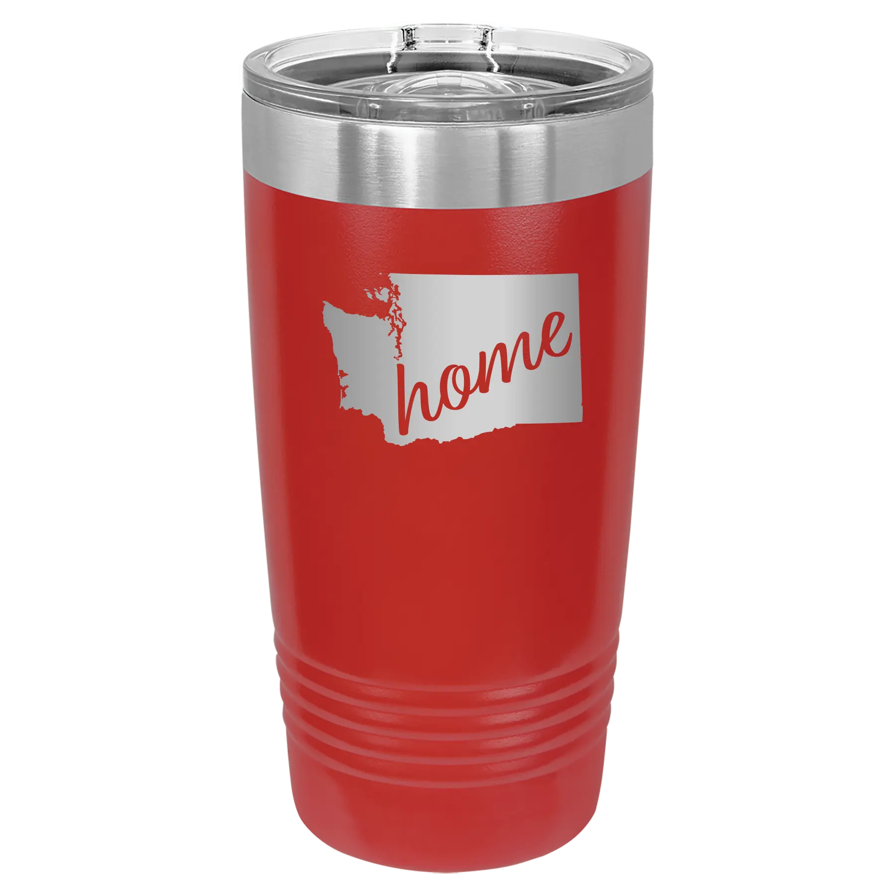 Laser etched red 20 oz vacuum insulated tumbler with 'Washington Home' design