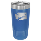 Laser etched royal blue 20 oz vacuum insulated tumbler with 'Washington Home' design