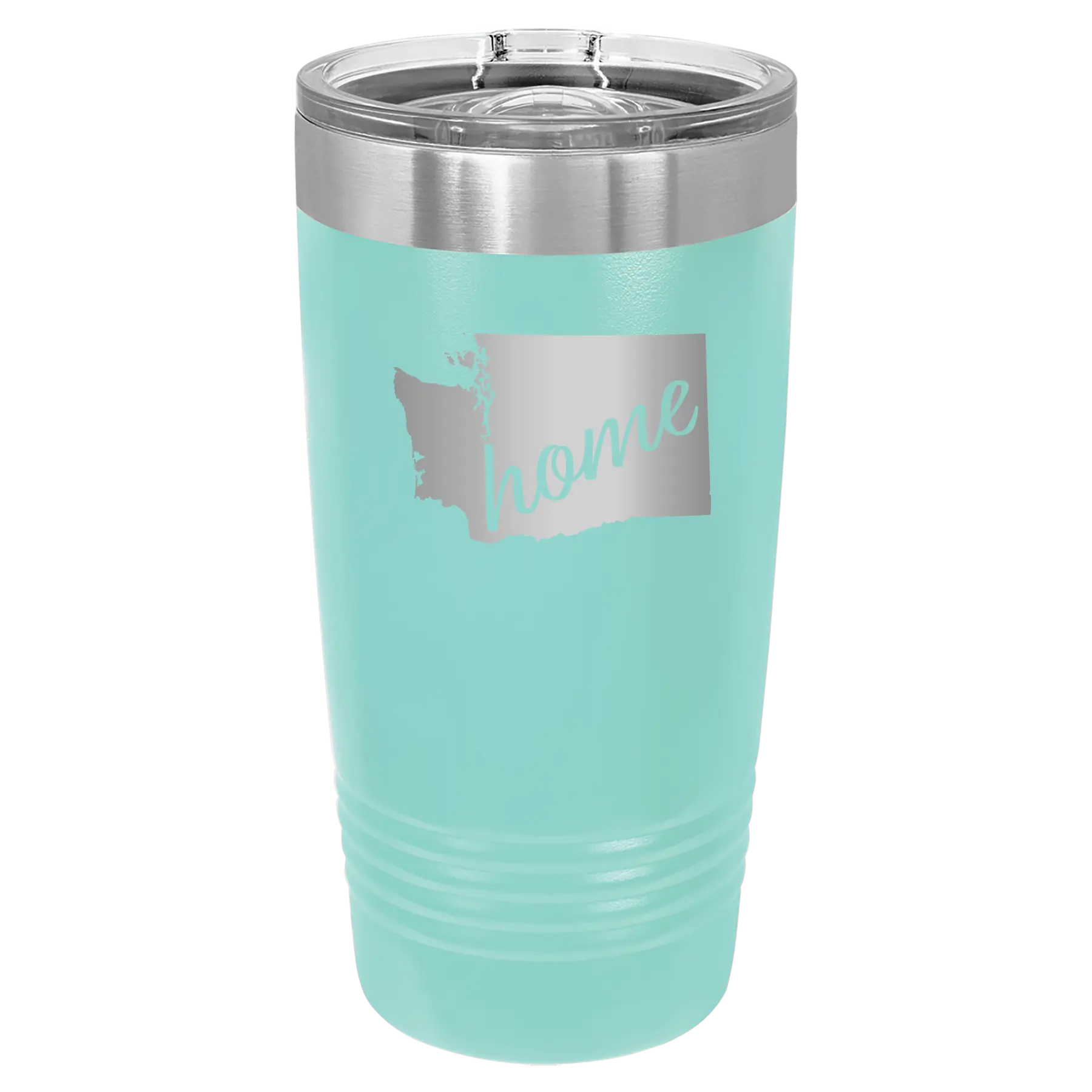 Laser etched teal 20 oz vacuum insulated tumbler with 'Washington Home' design