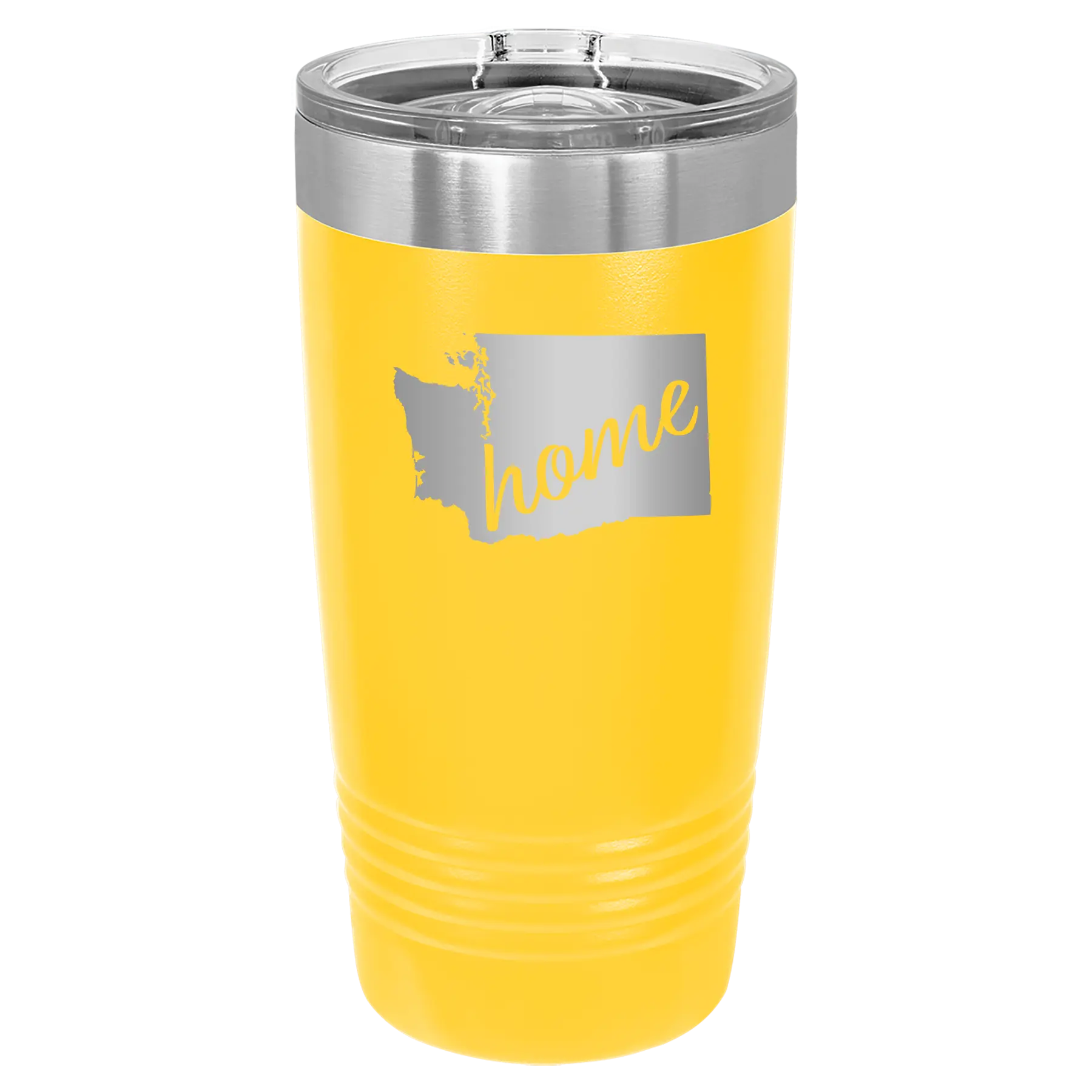 Laser etched yellow 20 oz vacuum insulated tumbler with 'Washington Home' design