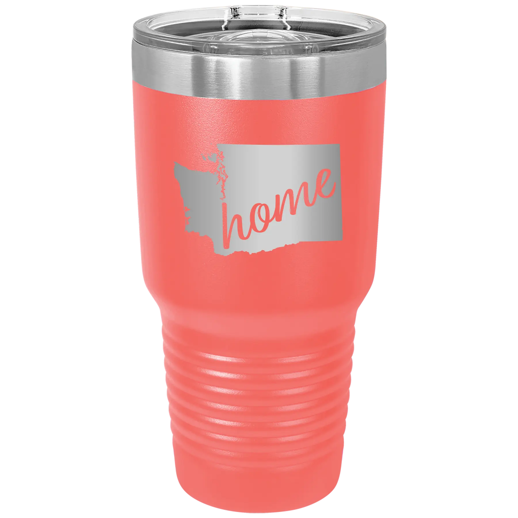 Laser etched coral 30 oz vacuum insulated tumbler with 'Washington Home' design