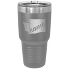 Laser etched dark gray 30 oz vacuum insulated tumbler with 'Washington Home' design
