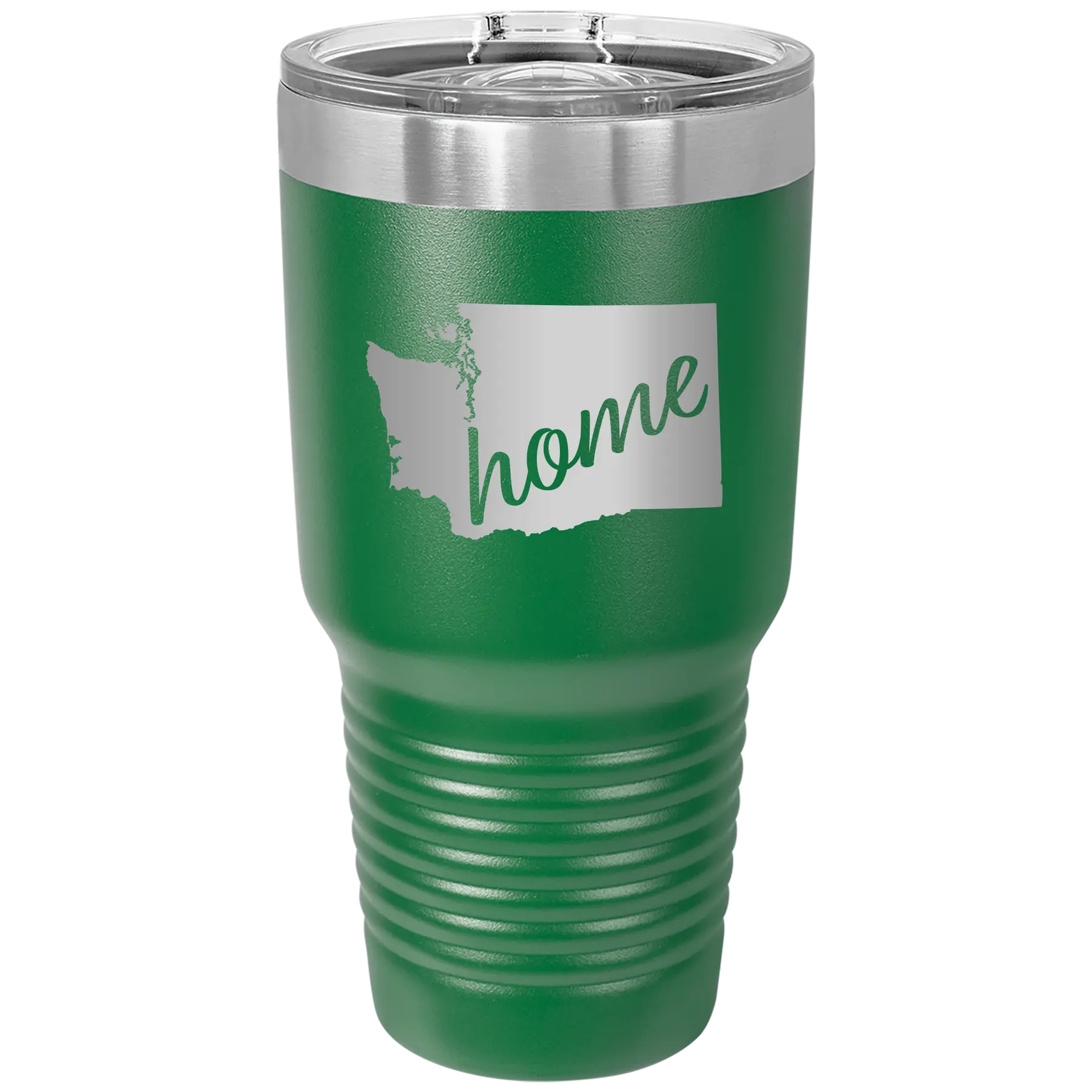 Laser etched green 30 oz vacuum insulated tumbler with 'Washington Home' design