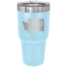 Laser etched light blue 30 oz vacuum insulated tumbler with 'Washington Home' design