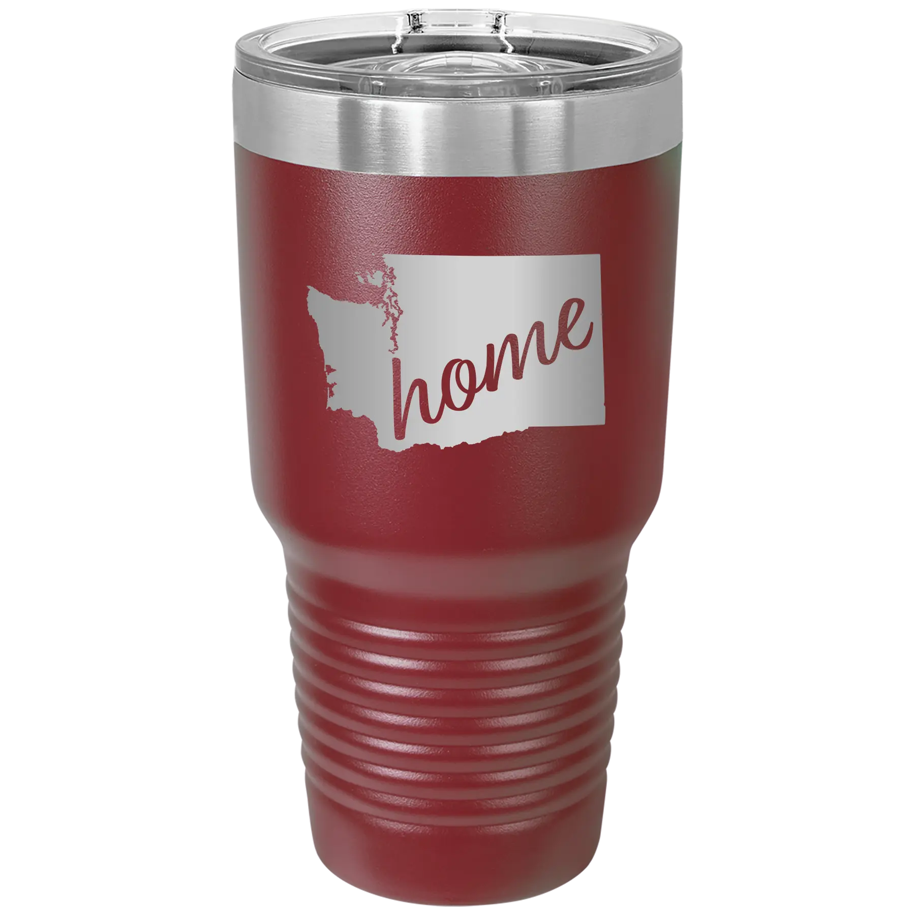 Laser etched maroon 30 oz vacuum insulated tumbler with 'Washington Home' design