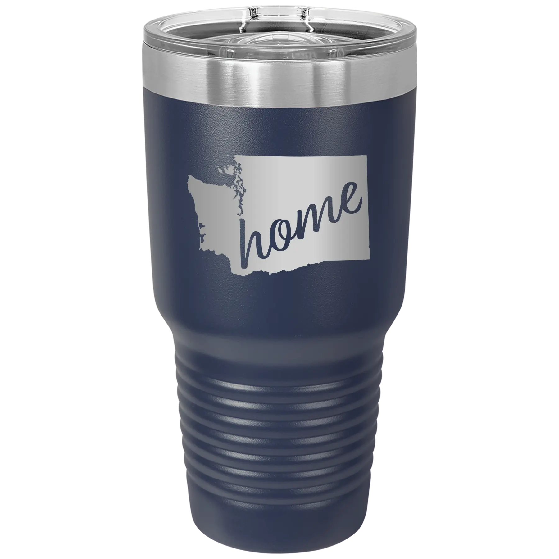 Laser etched navy 30 oz vacuum insulated tumbler with 'Washington Home' design