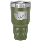 Laser etched olive green 30 oz vacuum insulated tumbler with 'Washington Home' design