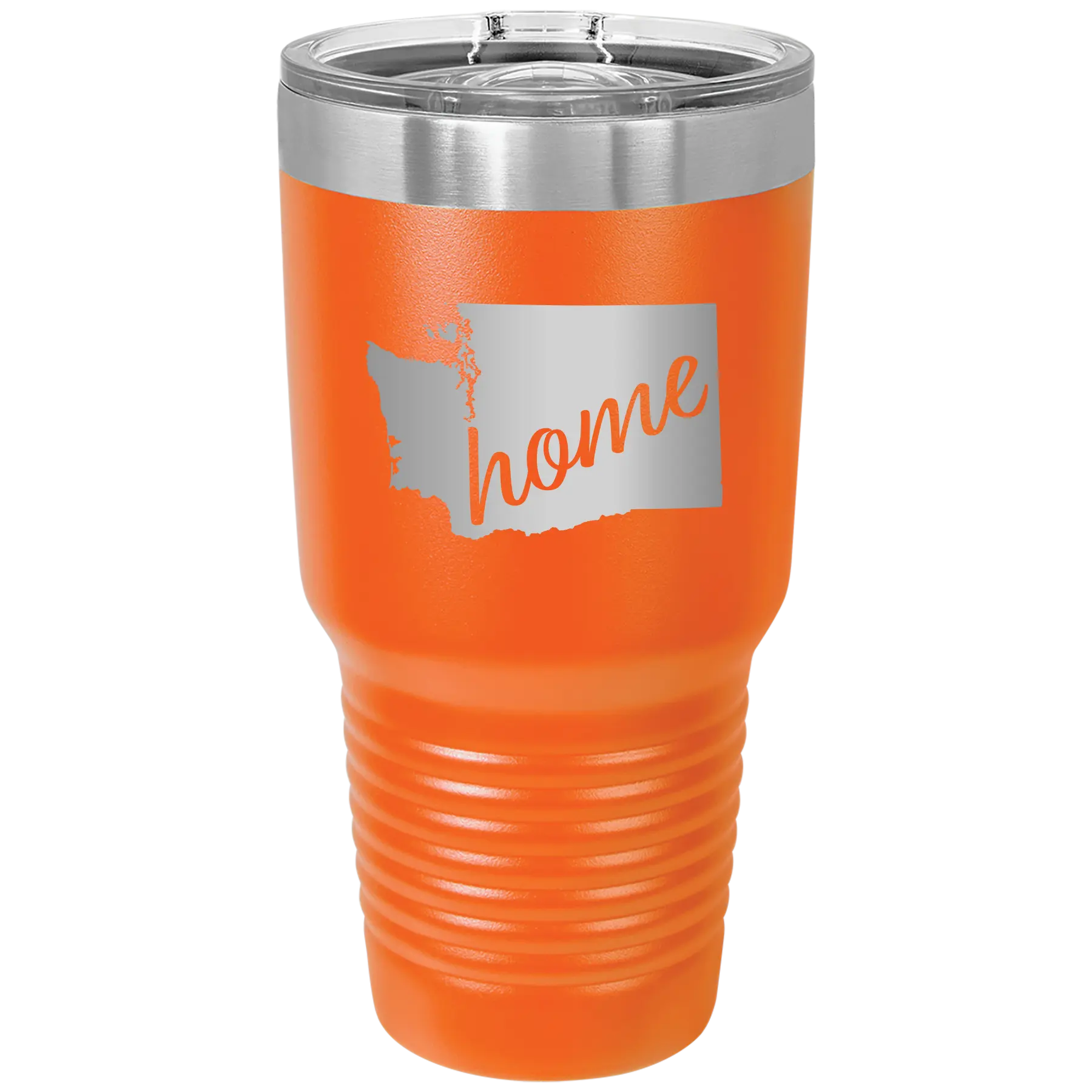 Laser etched orange 30 oz vacuum insulated tumbler with 'Washington Home' design