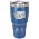 Laser etched royal blue 30 oz vacuum insulated tumbler with 'Washington Home' design