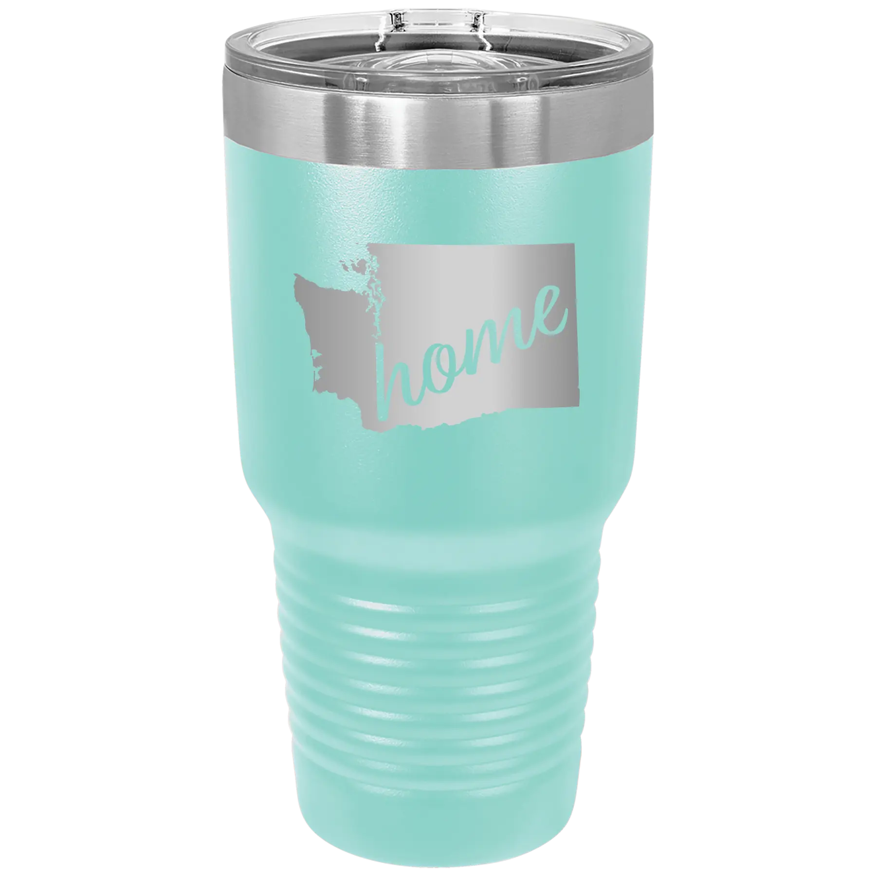 Laser etched teal 30 oz vacuum insulated tumbler with 'Washington Home' design