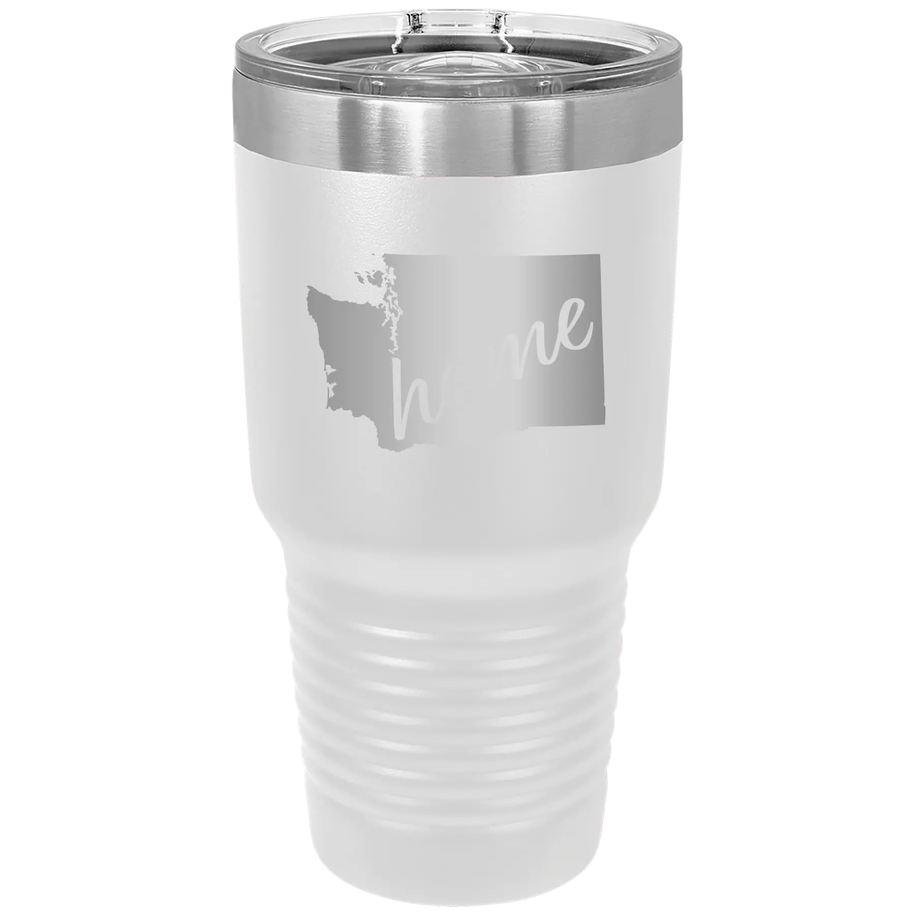 Laser etched white 30 oz vacuum insulated tumbler with 'Washington Home' design