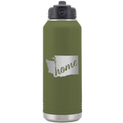 Laser etched olive green 32 oz vacuum insulated water bottle with 'Washington Home' design