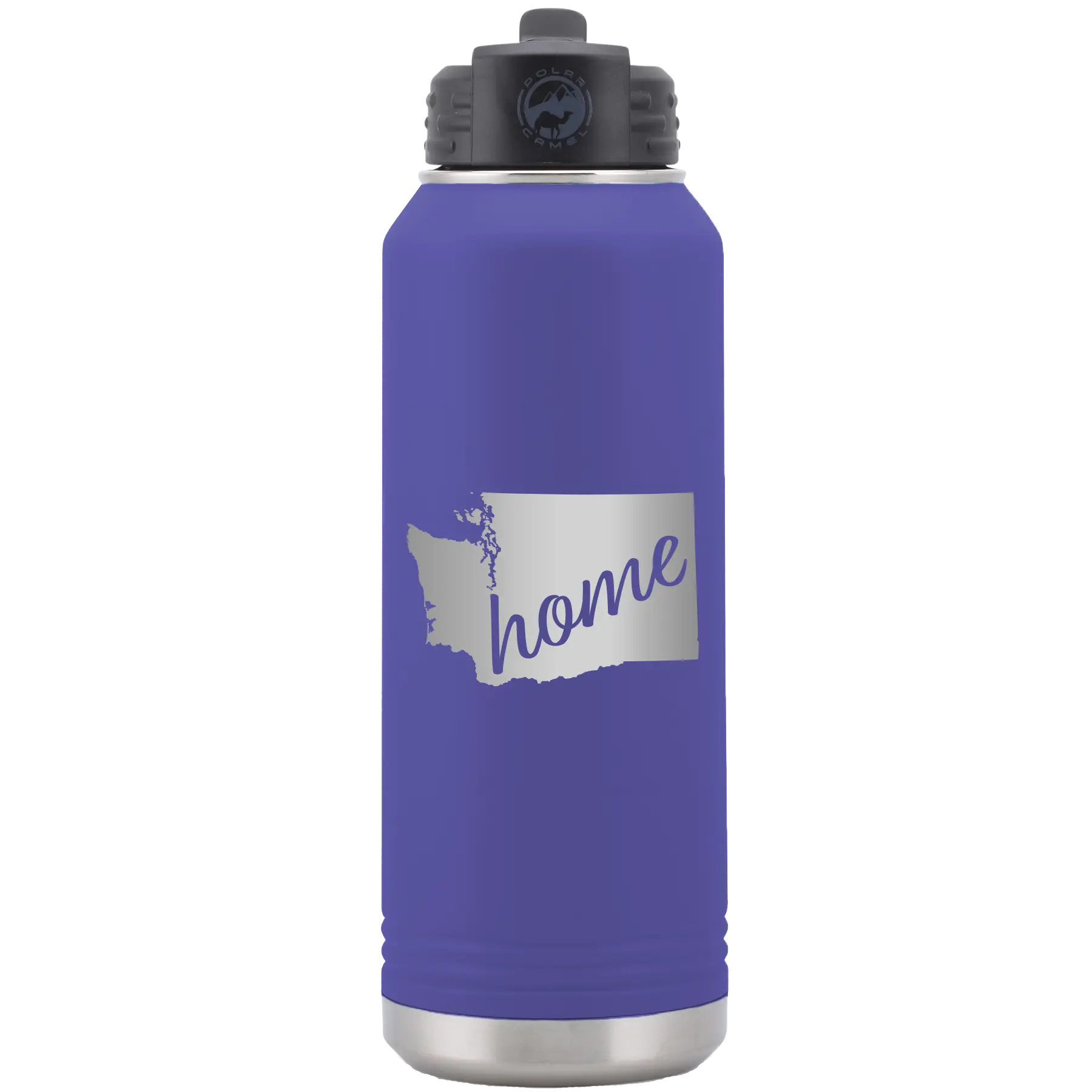 Laser etched purple 32 oz vacuum insulated water bottle with 'Washington Home' design