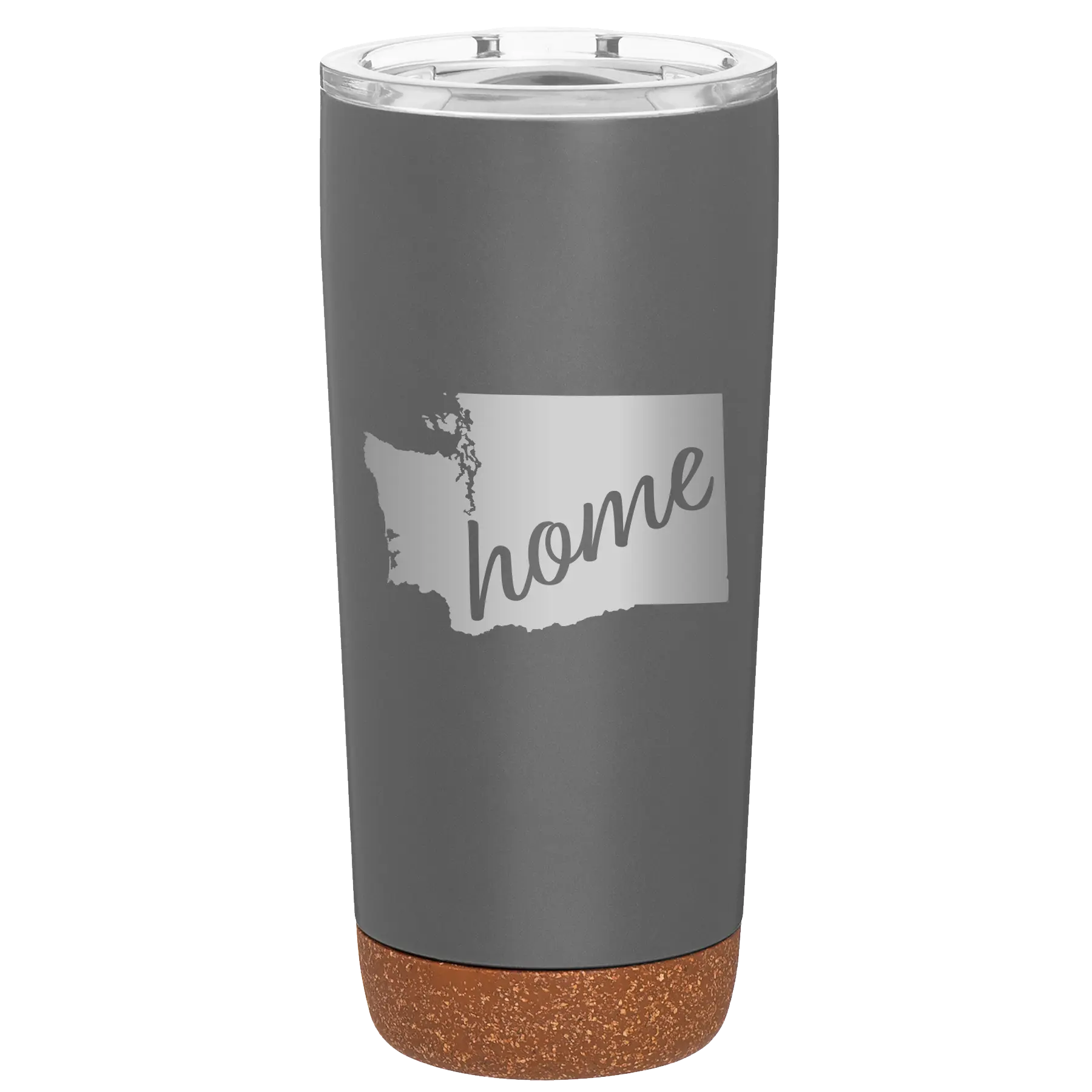 Laser etched storm gray 20 oz vacuum insulated tumbler with 'Washington Home' design