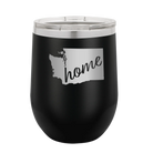 Laser etched black 12 oz vacuum insulated wine cup with 'Washington Home' design