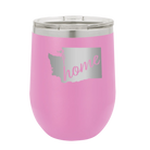 Laser etched light purple 12 oz vacuum insulated wine cup with 'Washington Home' design