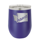 Laser etched purple 12 oz vacuum insulated wine cup with 'Washington Home' design