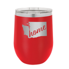 Laser etched red 12 oz vacuum insulated wine cup with 'Washington Home' design