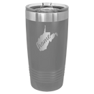 Laser etched dark gray 20 oz vacuum insulated tumbler with 'West Virginia Home' design