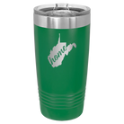 Laser etched green 20 oz vacuum insulated tumbler with 'West Virginia Home' design