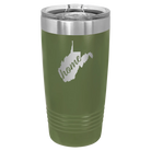 Laser etched olive green 20 oz vacuum insulated tumbler with 'West Virginia Home' design