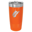 Laser etched orange 20 oz vacuum insulated tumbler with 'West Virginia Home' design