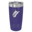Laser etched purple 20 oz vacuum insulated tumbler with 'West Virginia Home' design