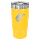 Laser etched yellow 20 oz vacuum insulated tumbler with 'West Virginia Home' design
