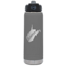 Laser etched dark gray 20 oz vacuum insulated water bottle with 'West Virginia Home' design
