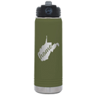 Laser etched olive green 20 oz vacuum insulated water bottle with 'West Virginia Home' design