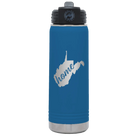 Laser etched royal blue 20 oz vacuum insulated water bottle with 'West Virginia Home' design