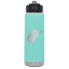 Laser etched teal 20 oz vacuum insulated water bottle with 'West Virginia Home' design