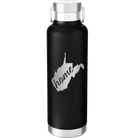 Laser etched black 24 oz vacuum insulated water bottle with 'West Virginia Home' design
