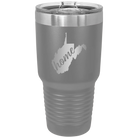 Laser etched dark gray 30 oz vacuum insulated tumbler with 'West Virginia Home' design