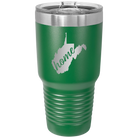 Laser etched green 30 oz vacuum insulated tumbler with 'West Virginia Home' design