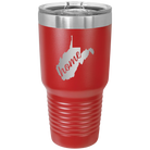 Laser etched red 30 oz vacuum insulated tumbler with 'West Virginia Home' design