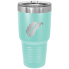 Laser etched teal 30 oz vacuum insulated tumbler with 'West Virginia Home' design