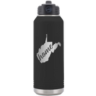 Laser etched black 32 oz vacuum insulated water bottle with 'West Virginia Home' design