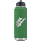 Laser etched green 32 oz vacuum insulated water bottle with 'West Virginia Home' design