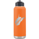 Laser etched orange 32 oz vacuum insulated water bottle with 'West Virginia Home' design