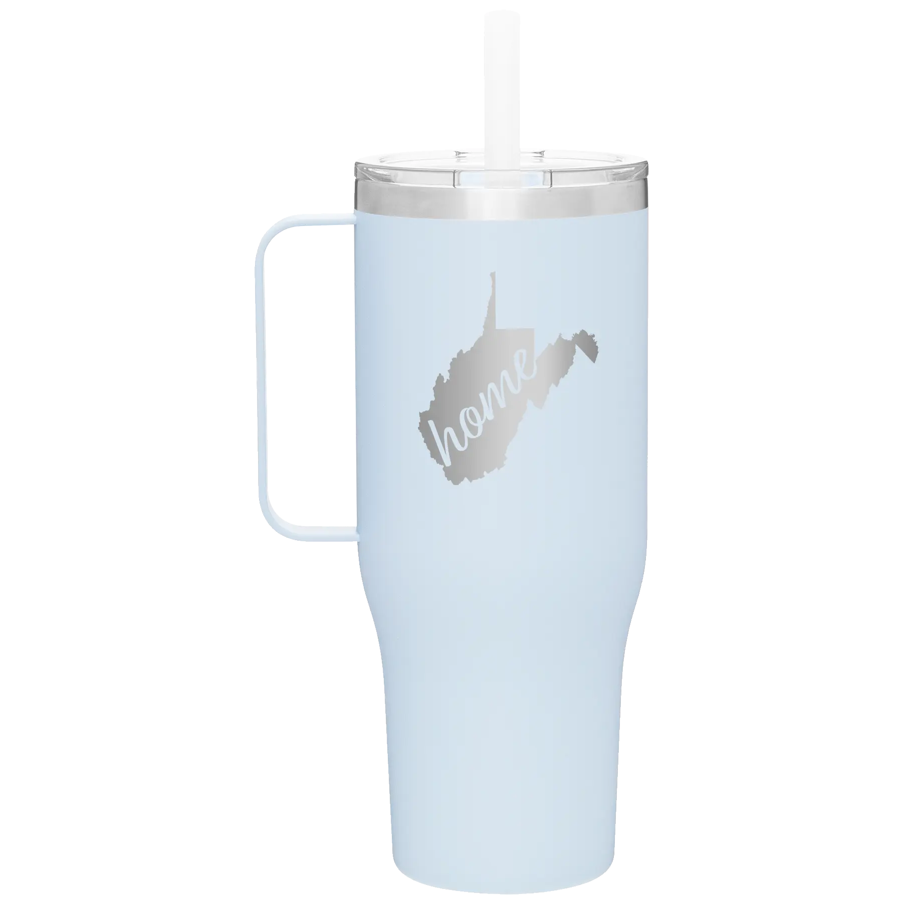 Laser etched landfall 40 oz vacuum insulated tumbler mug with 'West Virginia Home' design