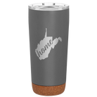 Laser etched storm gray 20 oz vacuum insulated tumbler with 'West Virginia Home' design