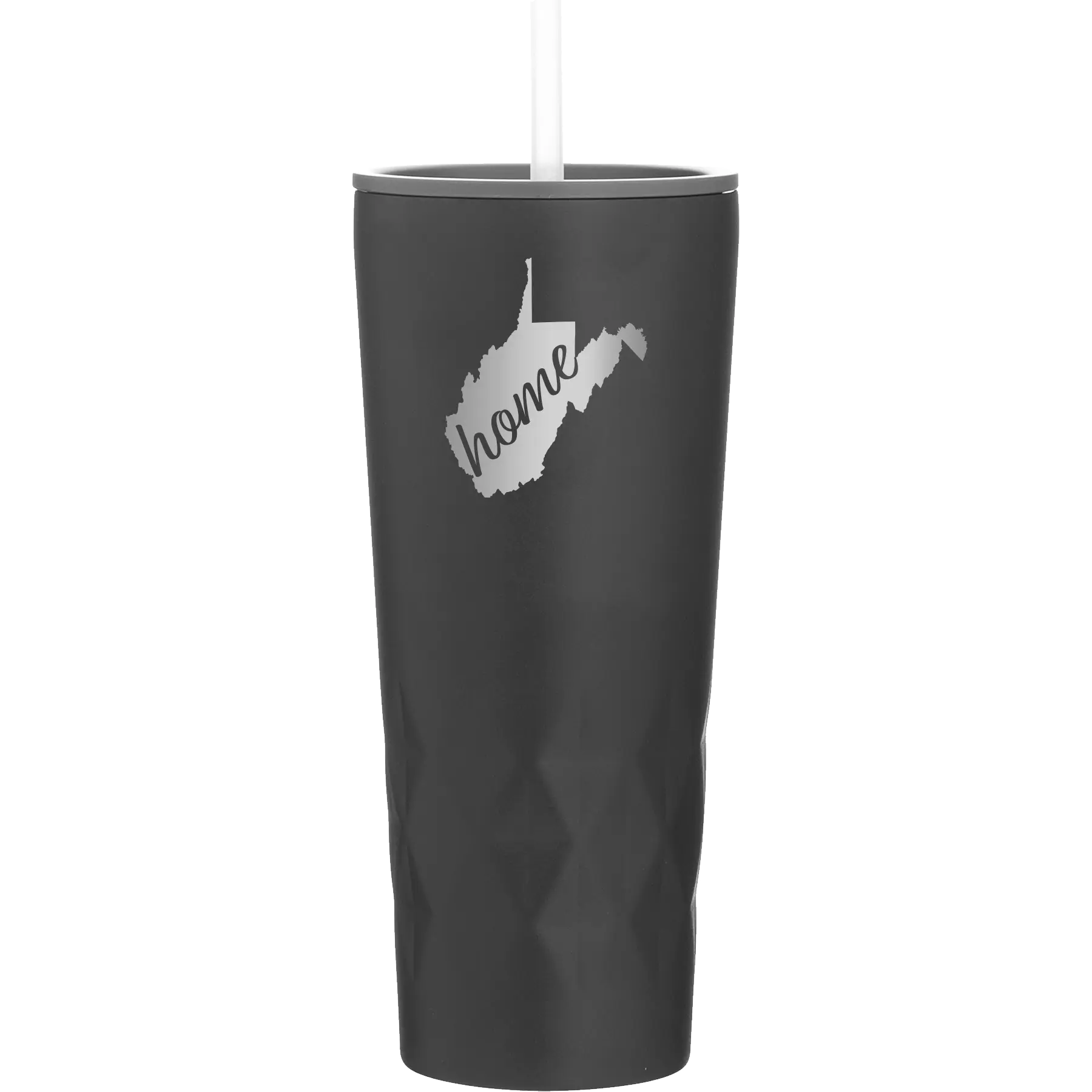 Laser etched black 20 oz vacuum insulated tumbler with 'West Virginia Home' design
