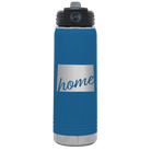 Laser etched royal blue 20 oz vacuum insulated water bottle with 'Wyoming Home' design