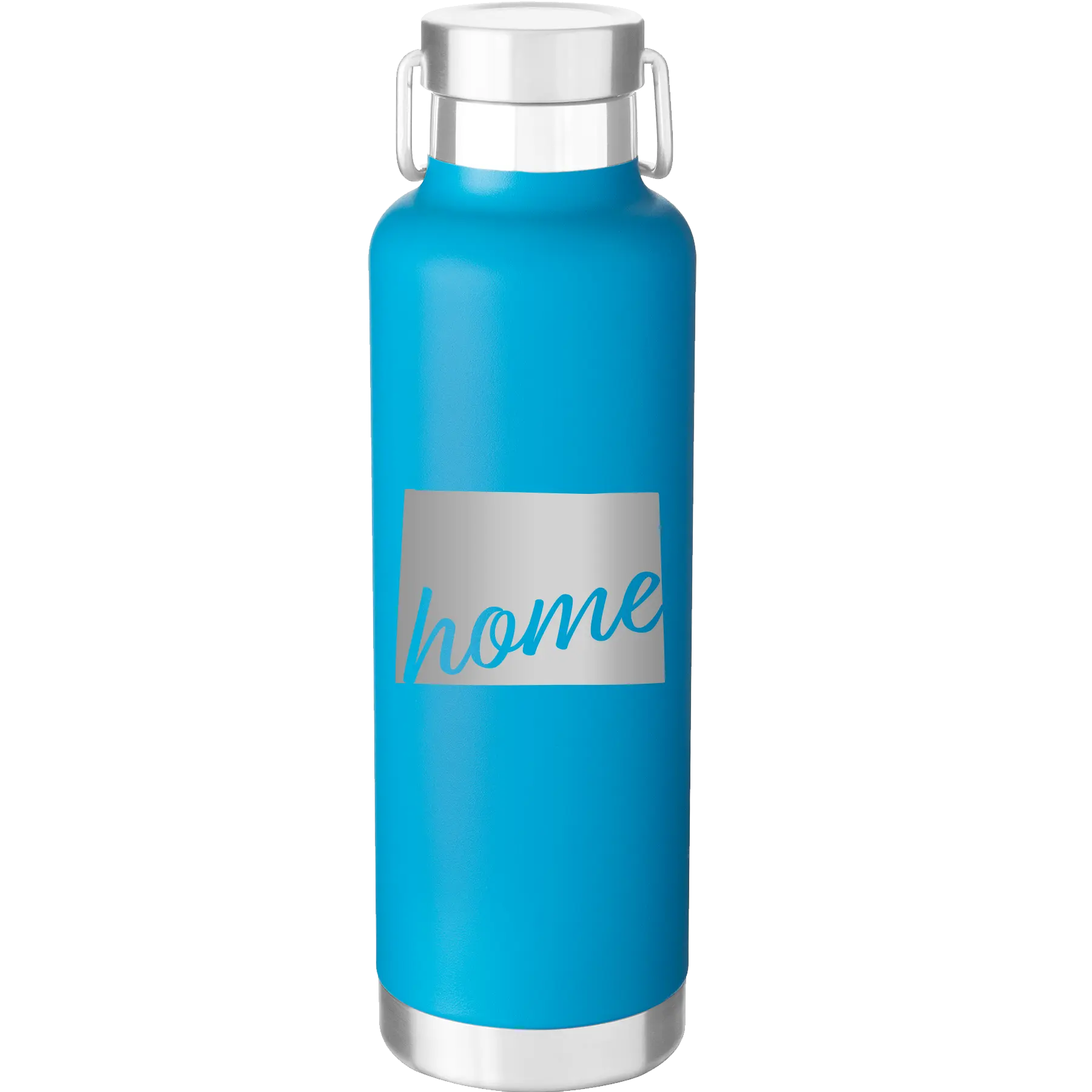 Laser etched aqua 24 oz vacuum insulated water bottle with 'Wyoming Home' design