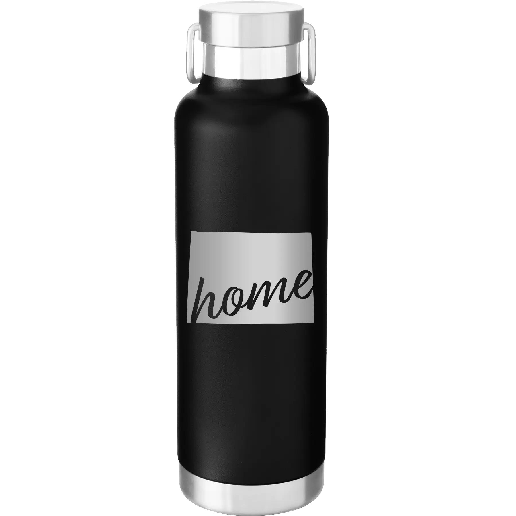 Laser etched black 24 oz vacuum insulated water bottle with 'Wyoming Home' design