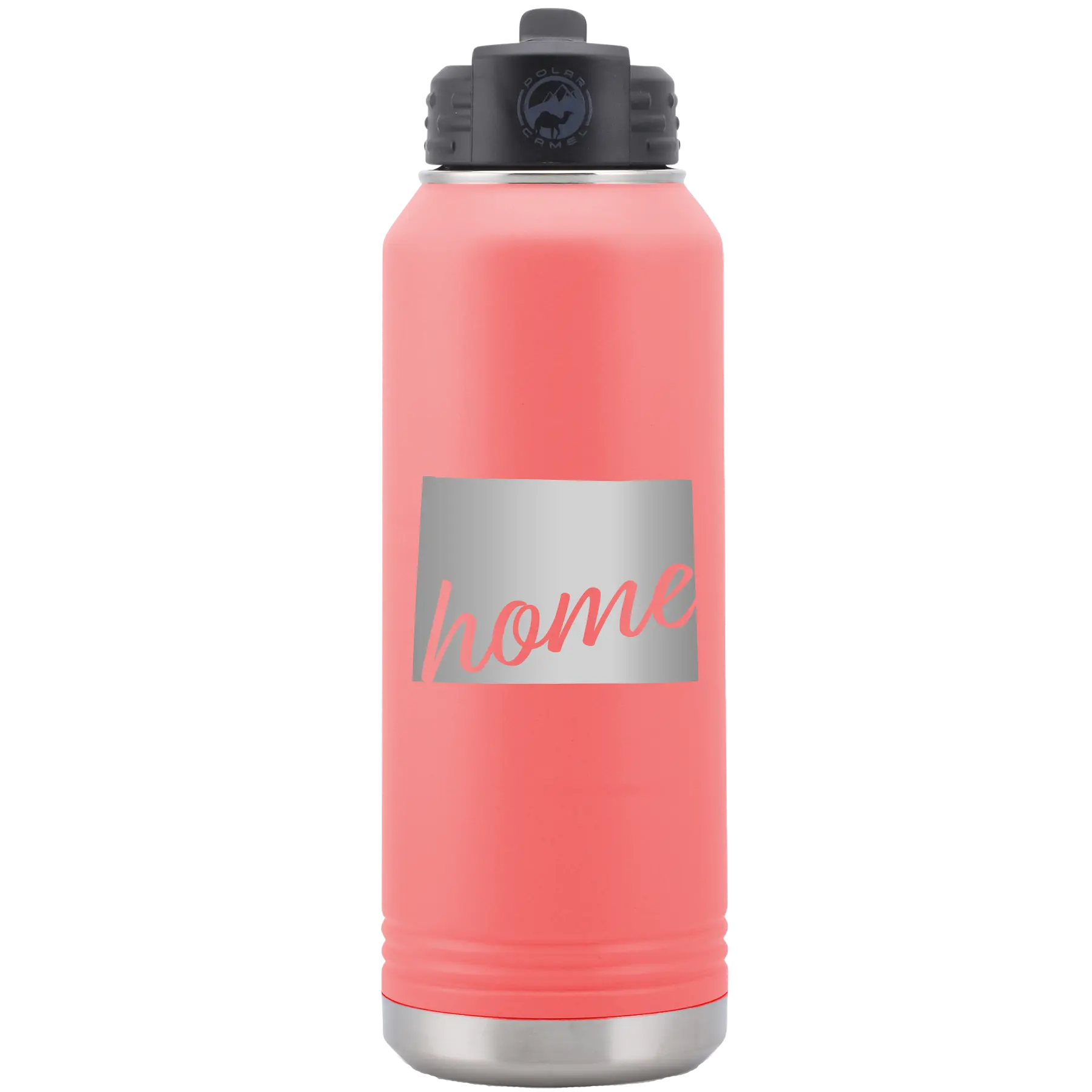 Laser etched coral 32 oz vacuum insulated water bottle with 'Wyoming Home' design
