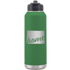 Laser etched green 32 oz vacuum insulated water bottle with 'Wyoming Home' design
