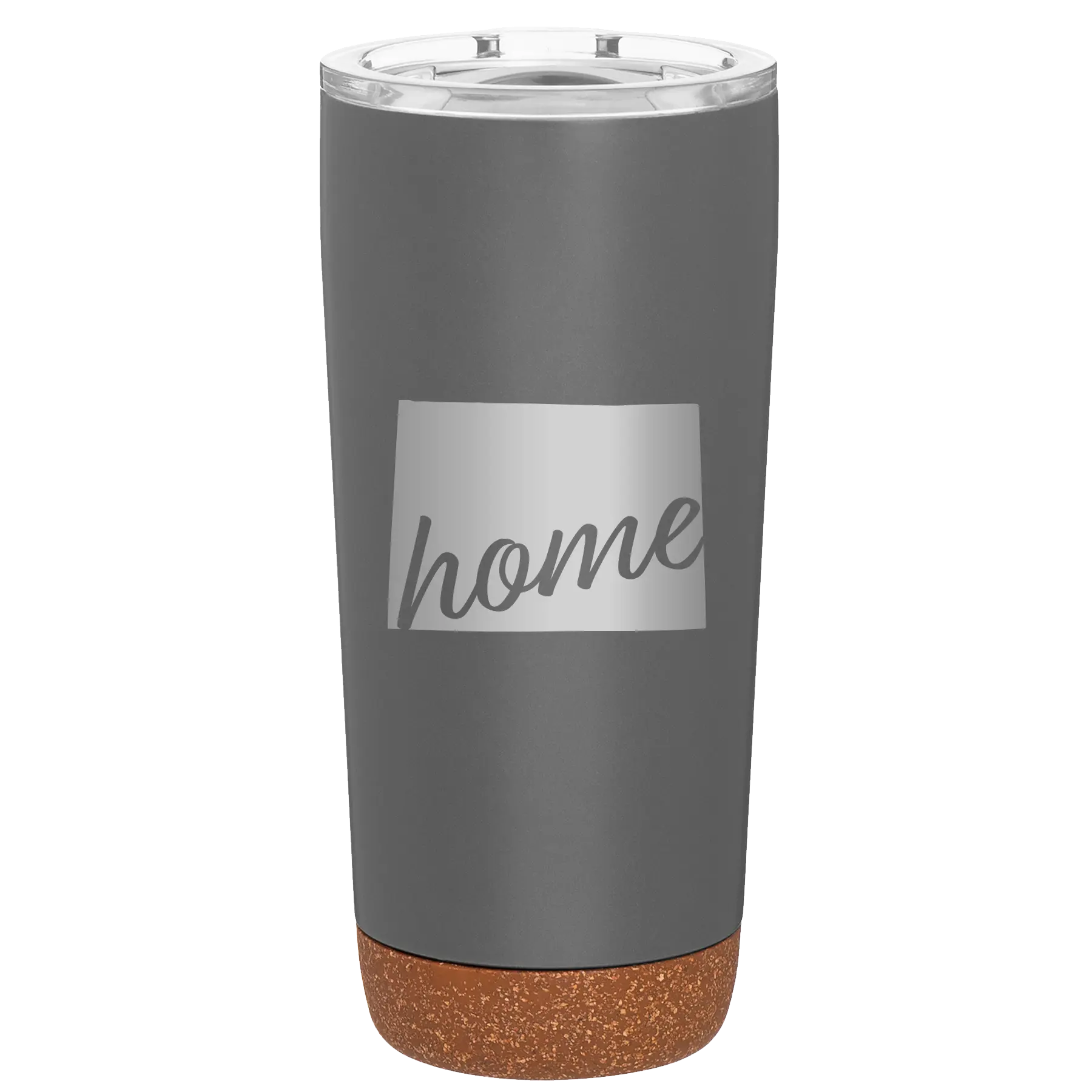Laser etched storm gray 20 oz vacuum insulated tumbler with 'Wyoming Home' design